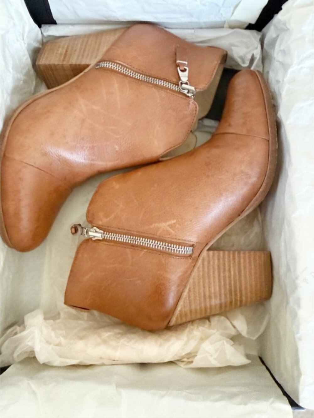rag & bone Margot Booties Tan Zip Block Heel Ankle Boots 39.5 9.5 - Picture 4 of 12